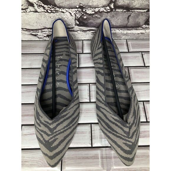 Rothy’s The Point Retired Grey Zebra Fabric Stripe Flats Women Sz 9.5M US/41EU - Picture 4 of 16